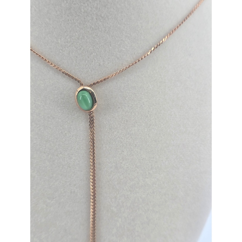 Sarah Coventry Necklace Womens‎  Lariat Rose Gold Green Cats Eye EUC - Picture 2 of 3